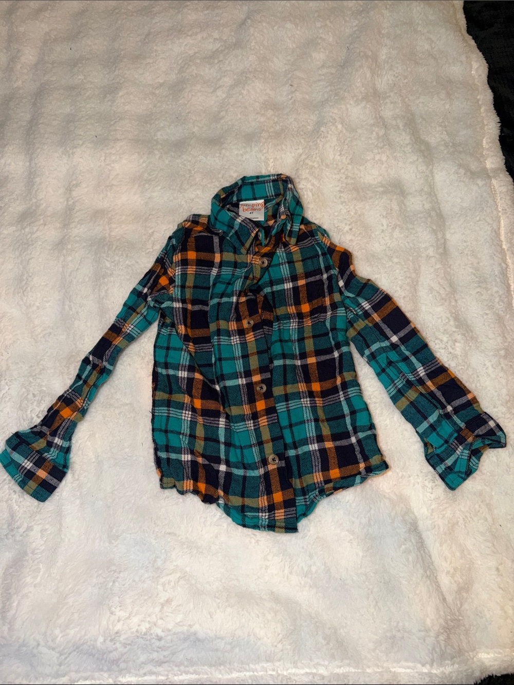 jumping beans Teal, Navy & Orange Flannel Button-Down Shirt